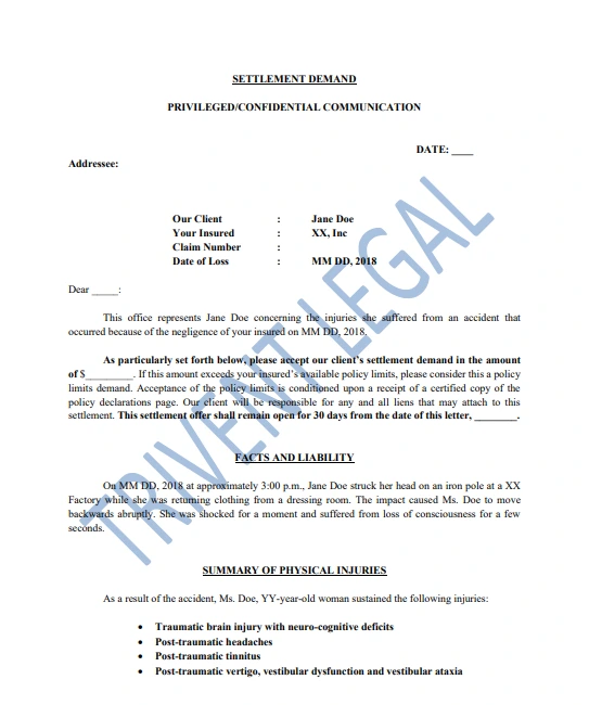 Premises Liability Demand Letter Sample