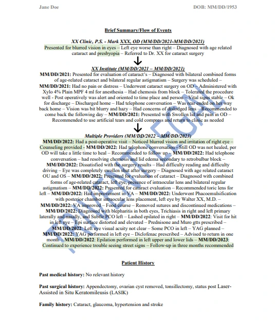 Surgery Errors Medical Chronology Sample