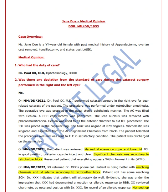 Surgery Errors Medical Opinion Sample
